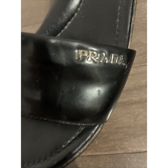Prada Sport Authentic Solid Black Leather Platform Wedge Slides Sandals 6.5 - Picture 6 of 8